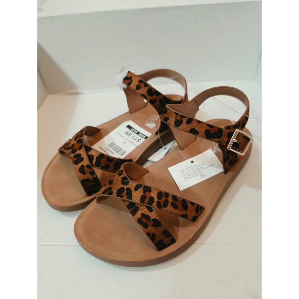 Link Comfort Kids Reform Leopard Print Strappy Flat Sandals Size 12 Brown New